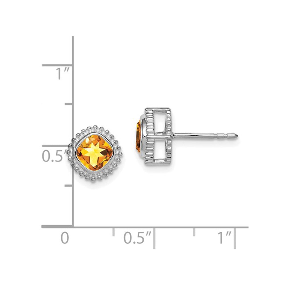 1.00 Carat (ctw) Cushion-Cut Citrine Button Post Earrings in 14K White Gold Image 2