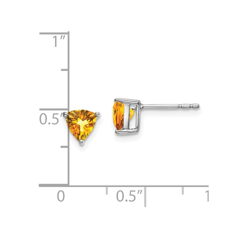 1.00 Carat (ctw) Trillion-Cut Citrine Solitaire Post Earrings in 14K White Gold Image 3