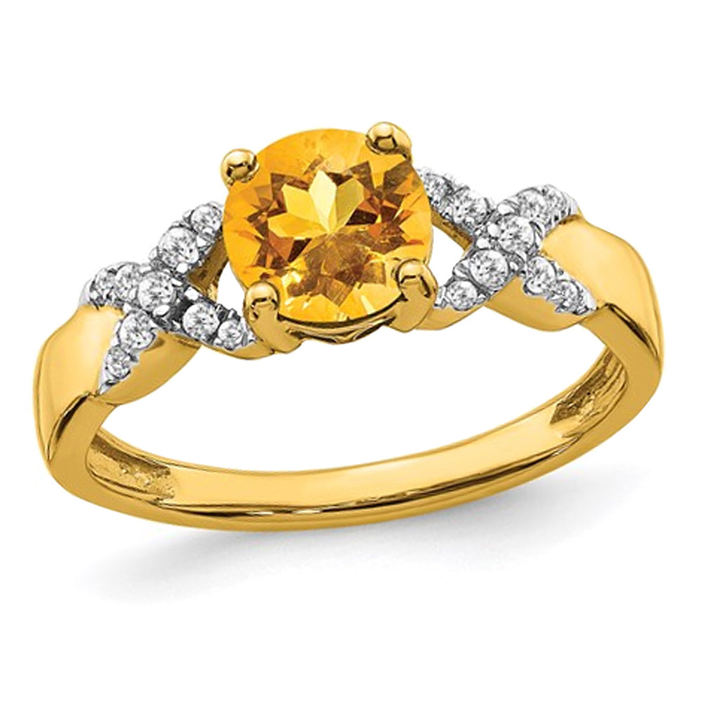 1.00 Carat (ctw) Citrine Ring in 14K Yellow Gold with Diamonds Image 1