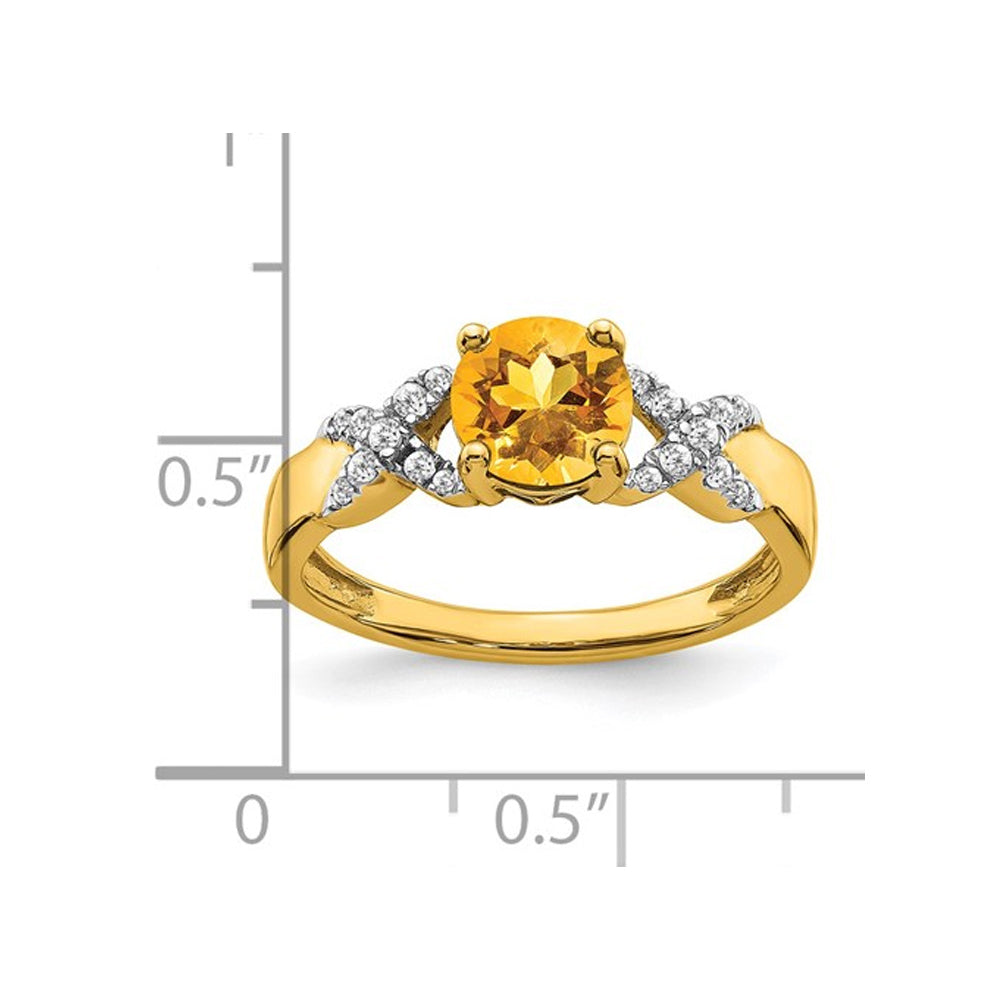 1.00 Carat (ctw) Citrine Ring in 14K Yellow Gold with Diamonds Image 2