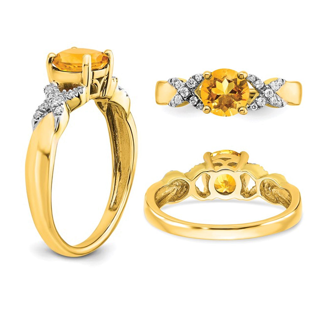 1.00 Carat (ctw) Citrine Ring in 14K Yellow Gold with Diamonds Image 3