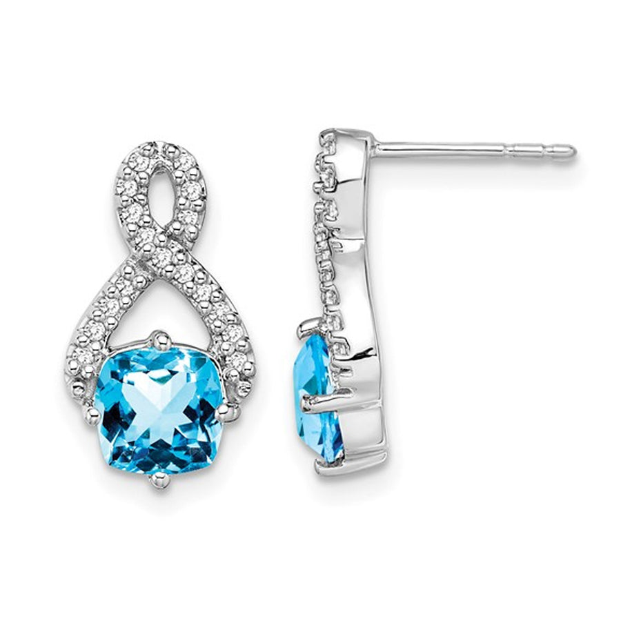 2.50 Carat (ctw) Blue Topaz and Diamonds Infinity Earrings in 14K White Gold Image 1