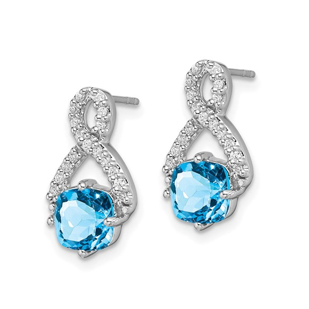2.50 Carat (ctw) Blue Topaz and Diamonds Infinity Earrings in 14K White Gold Image 2