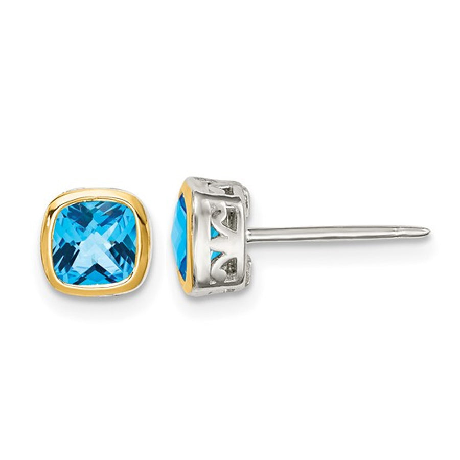 1.70 Carat (ctw) Blue Topaz Stud Earrings in Sterling Silver with Yellow Accent Image 1