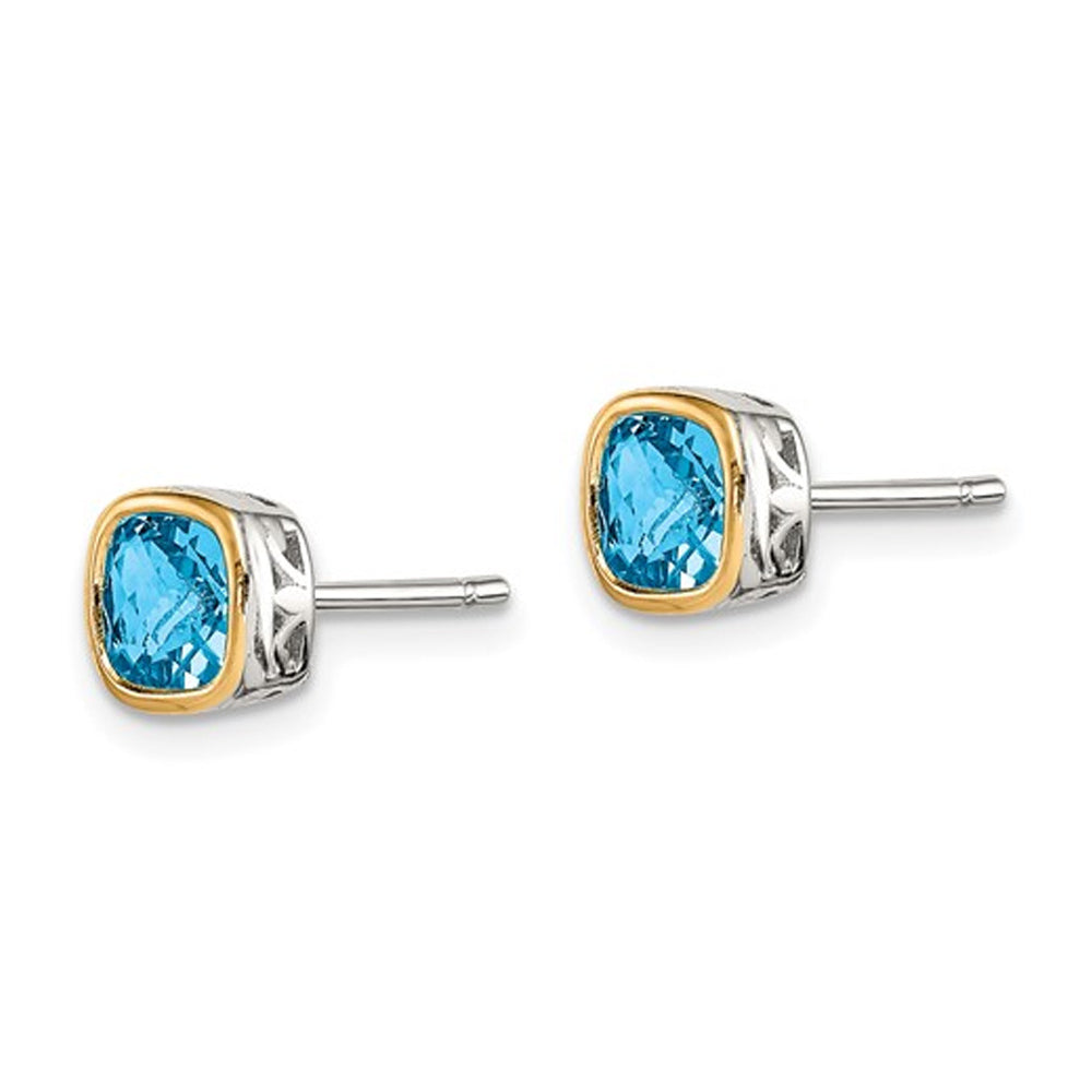 1.70 Carat (ctw) Blue Topaz Stud Earrings in Sterling Silver with Yellow Accent Image 2