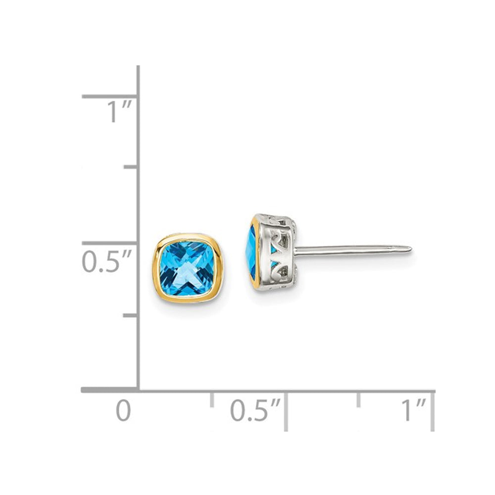 1.70 Carat (ctw) Blue Topaz Stud Earrings in Sterling Silver with Yellow Accent Image 3