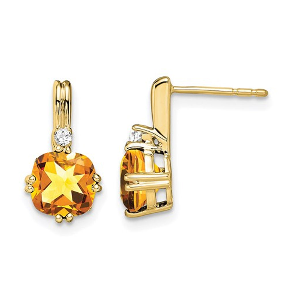 2.50 Carat (ctw) Cushion Cut Citrine Drop Post Earrings in 10K Yellow Gold Image 1