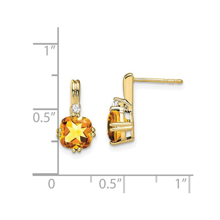 2.50 Carat (ctw) Cushion Cut Citrine Drop Post Earrings in 10K Yellow Gold Image 2