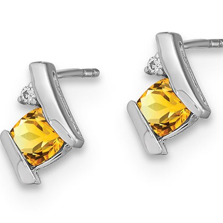 2/3 Carat (ctw) Citrine Cushion-Cut Post Earrings in 10K White Gold Image 2