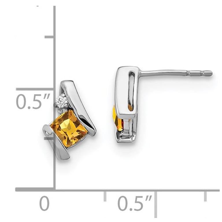 2/3 Carat (ctw) Citrine Cushion-Cut Post Earrings in 10K White Gold Image 3