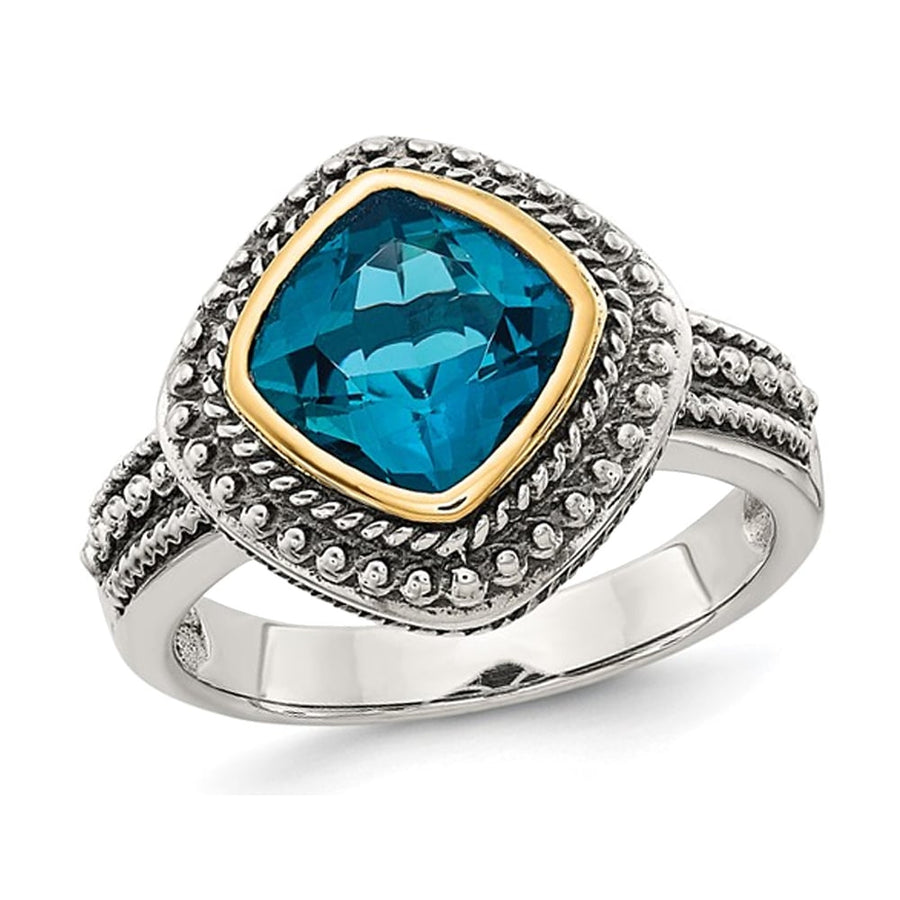 3.00 Carat (ctw) London Blue Topaz Ring in Sterling Silver with 14K Gold Accent Image 1