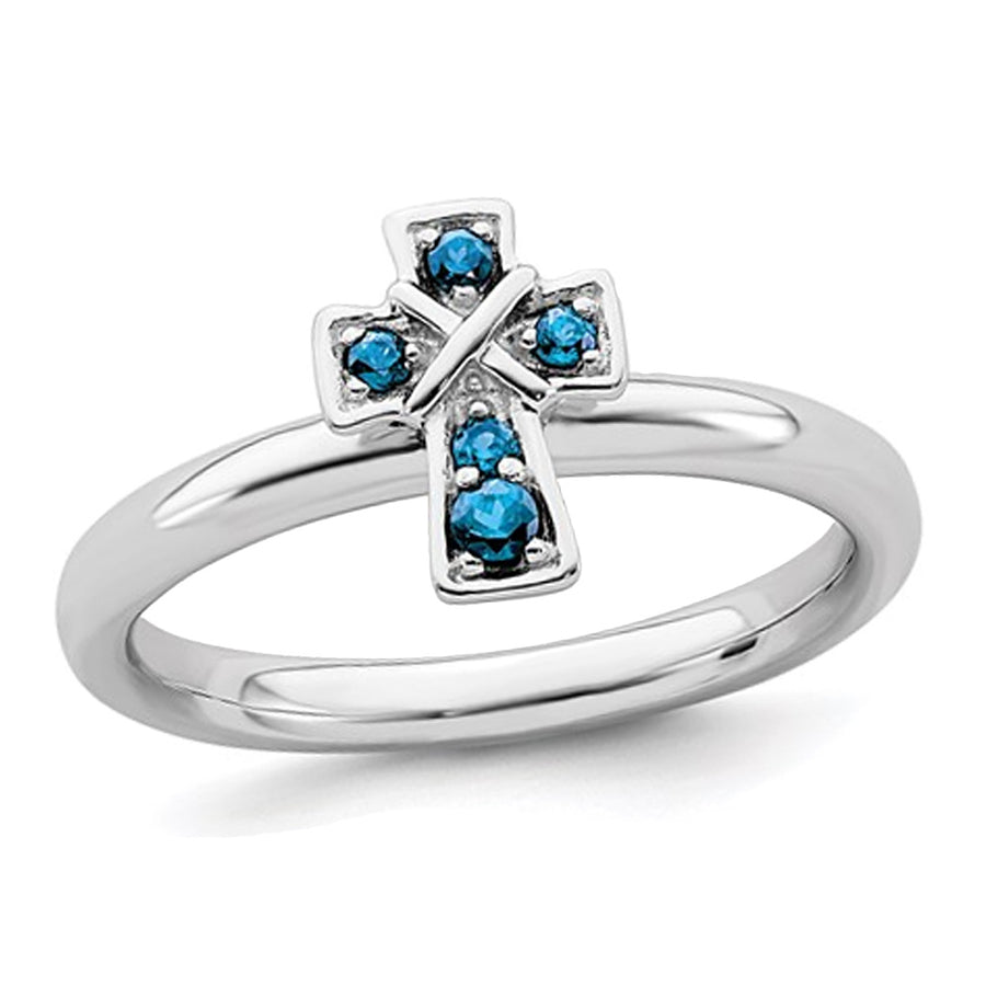 1/8 Carat (ctw) Blue Topaz Cross Ring in Sterling Silver Image 1