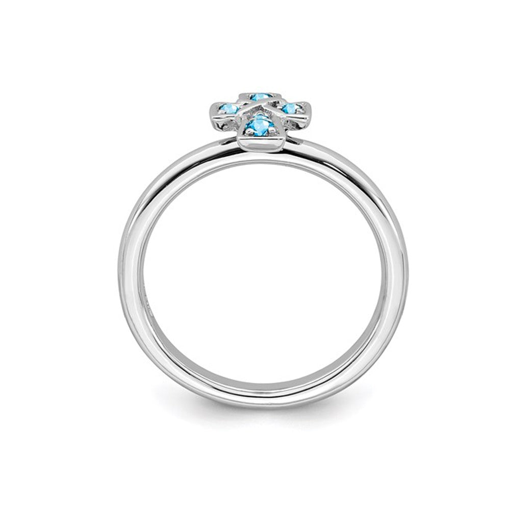 1/8 Carat (ctw) Blue Topaz Cross Ring in Sterling Silver Image 2