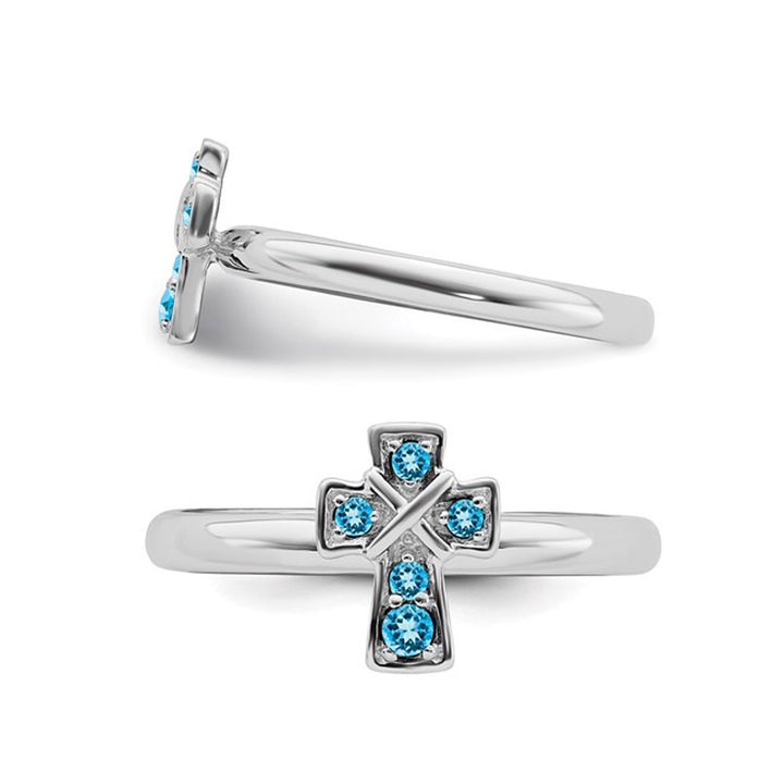 1/8 Carat (ctw) Blue Topaz Cross Ring in Sterling Silver Image 3