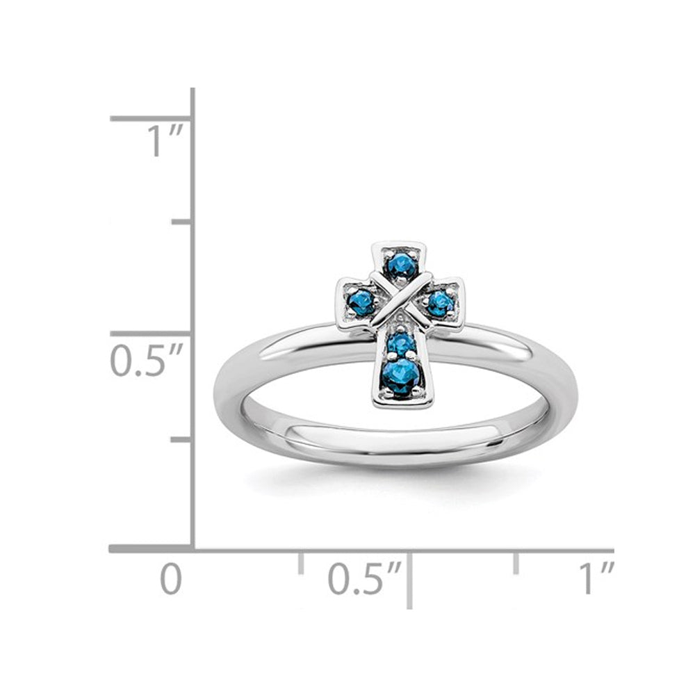 1/8 Carat (ctw) Blue Topaz Cross Ring in Sterling Silver Image 4