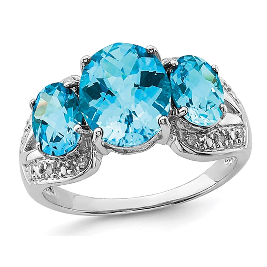 5.40 Carat (ctw) Blue Topaz Three Stone Ring in Sterling Silver Image 1