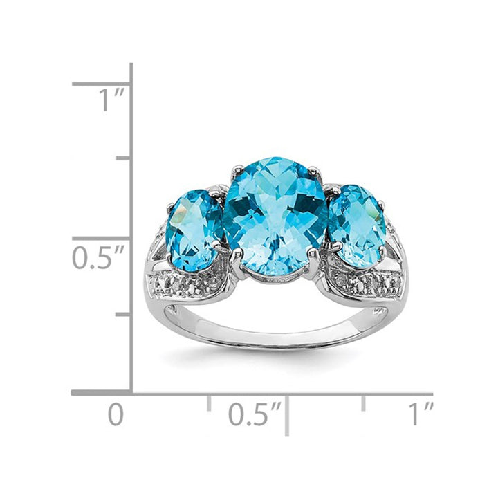 5.40 Carat (ctw) Blue Topaz Three Stone Ring in Sterling Silver Image 3