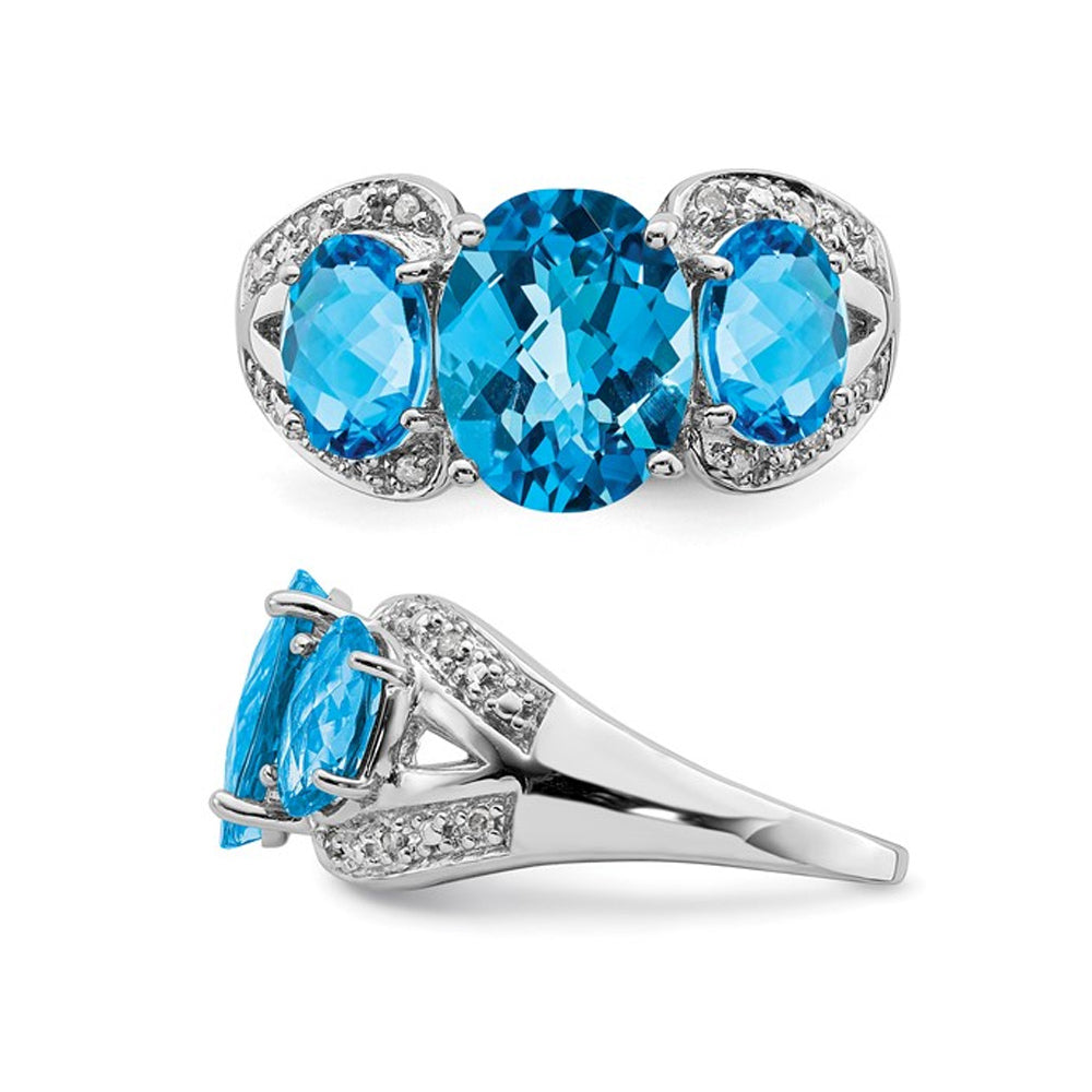 5.40 Carat (ctw) Blue Topaz Three Stone Ring in Sterling Silver Image 4