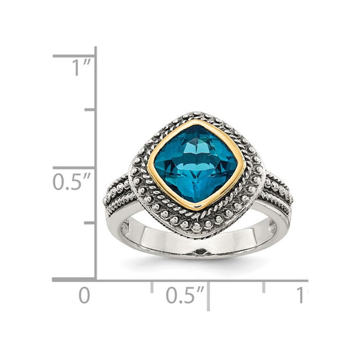 3.00 Carat (ctw) London Blue Topaz Ring in Sterling Silver with 14K Gold Accent Image 3