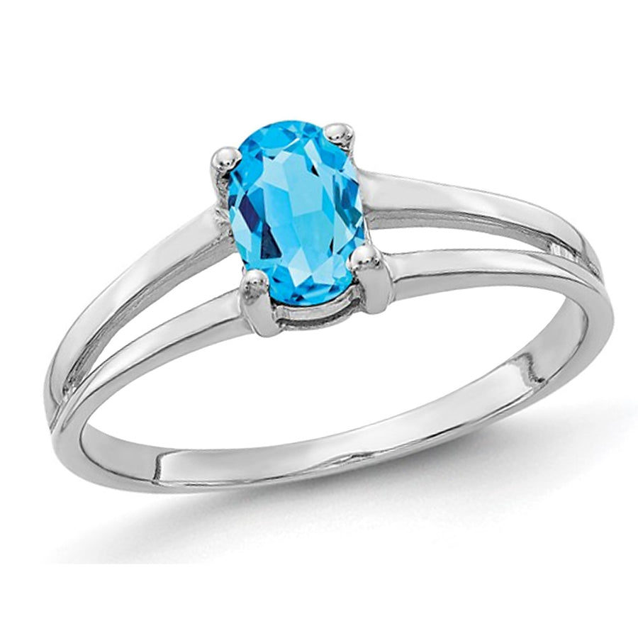 1/2 Carat (ctw) Solitaire Blue Topaz Ring in 14K White Gold Image 1