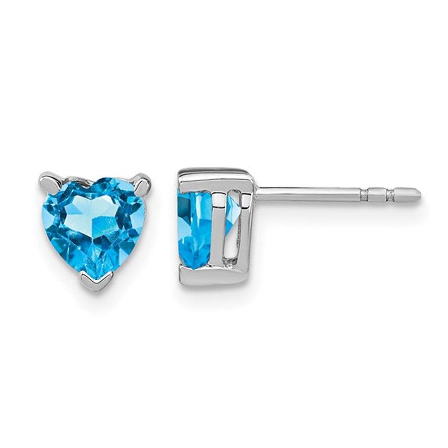 1.50 Carat (ctw) Blue Topaz Heart Stud Earrings in 14K White Gold Image 1