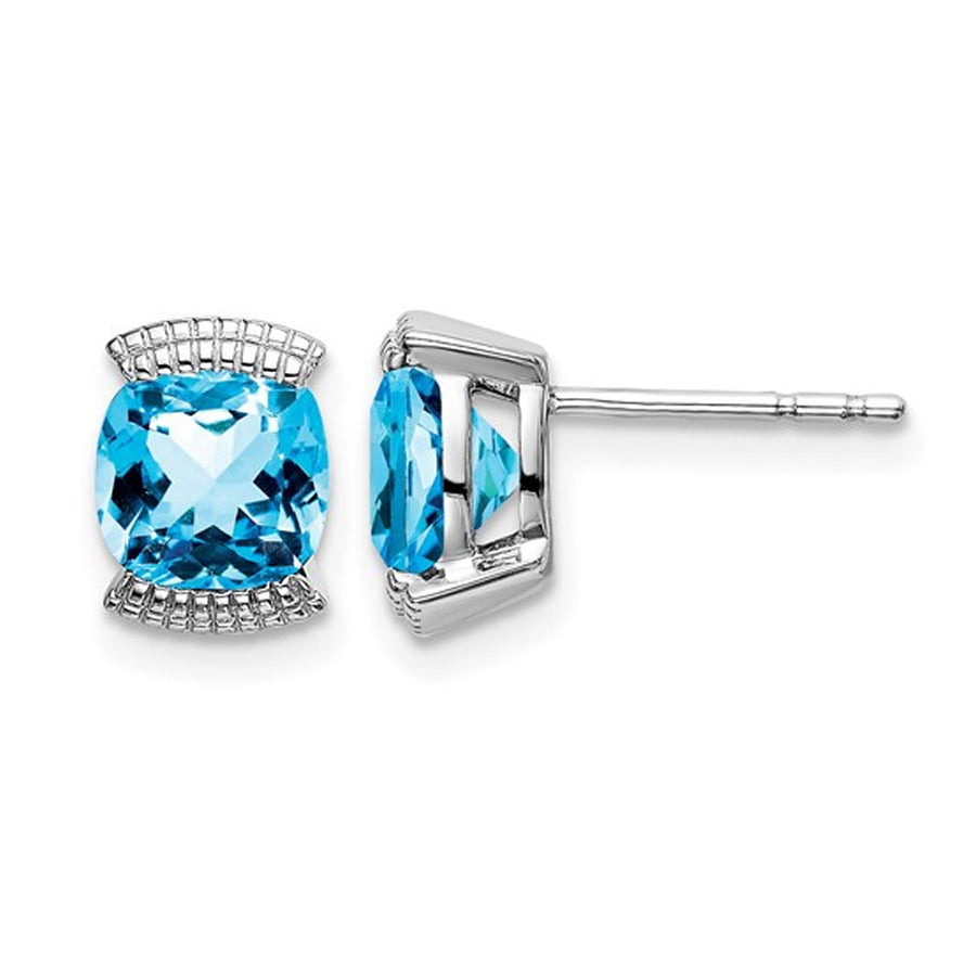 1.75 Carat (ctw) Natural Blue Topaz Earrings in 14K White Gold with Accent Diamonds Image 1