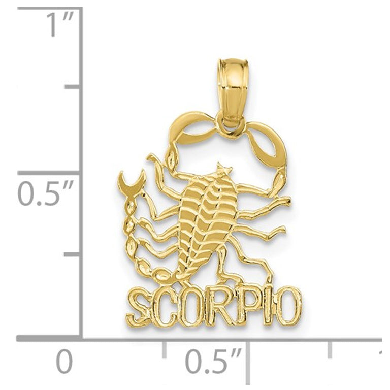 10K Yellow Gold SCORPIO Charm Astrology Pendant Necklace with Chain Image 2