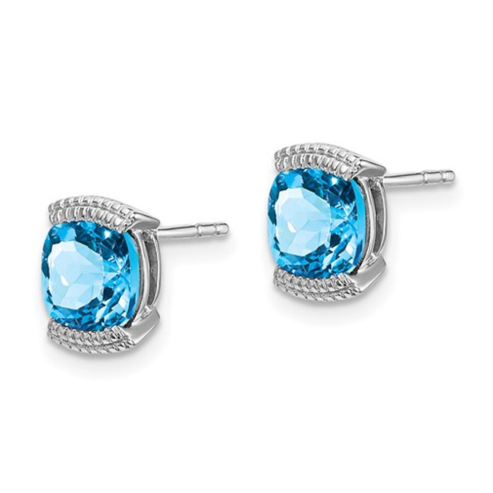 1.75 Carat (ctw) Natural Blue Topaz Earrings in 14K White Gold with Accent Diamonds Image 2