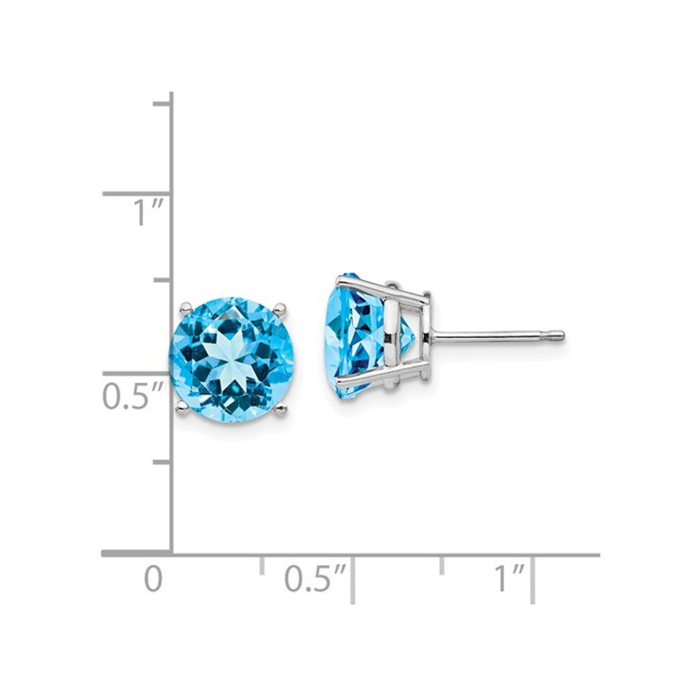 7.20 Carat (ctw) Natural Blue Topaz Solitaire Earrings in 14K White Gold Image 2