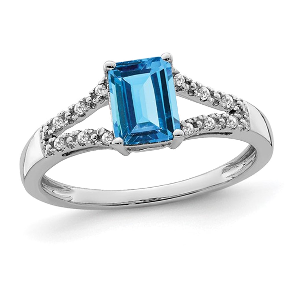 7/8 Carat (ctw) Emerald-Cut Swiss Blue Topaz Ring in 14k White Gold Image 1