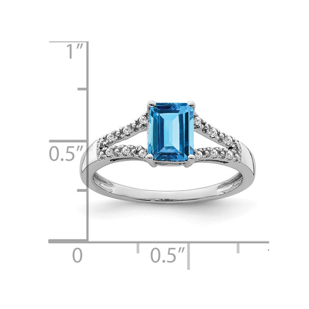 7/8 Carat (ctw) Emerald-Cut Swiss Blue Topaz Ring in 14k White Gold Image 3