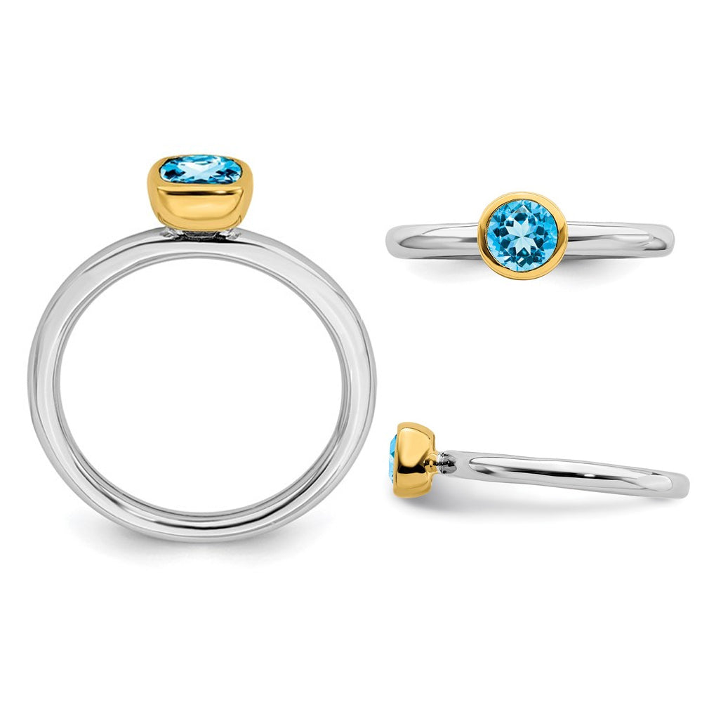 1/2 Carat (ctw) Solitaire Blue Topaz Ring in Sterling Silver with Yellow Accents Image 2