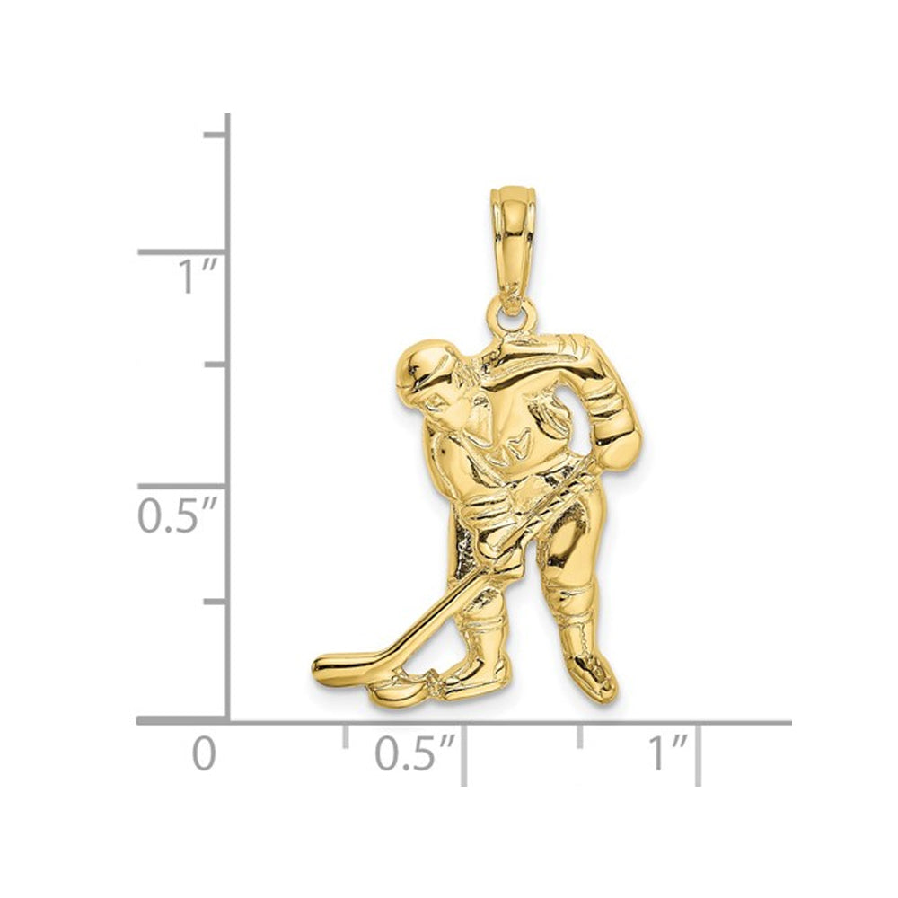 10K Yellow Gold Hockey Player with Stick and Puck Charm Pendant Necklace with Chain Image 2