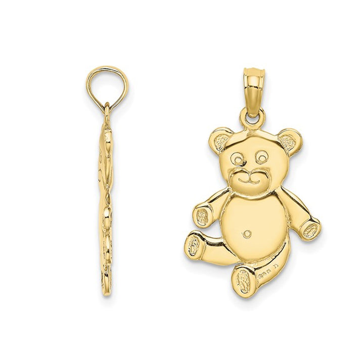 10K Yellow Gold Reversible Teddy Bear Charm Pendant Necklace with Chain Image 3