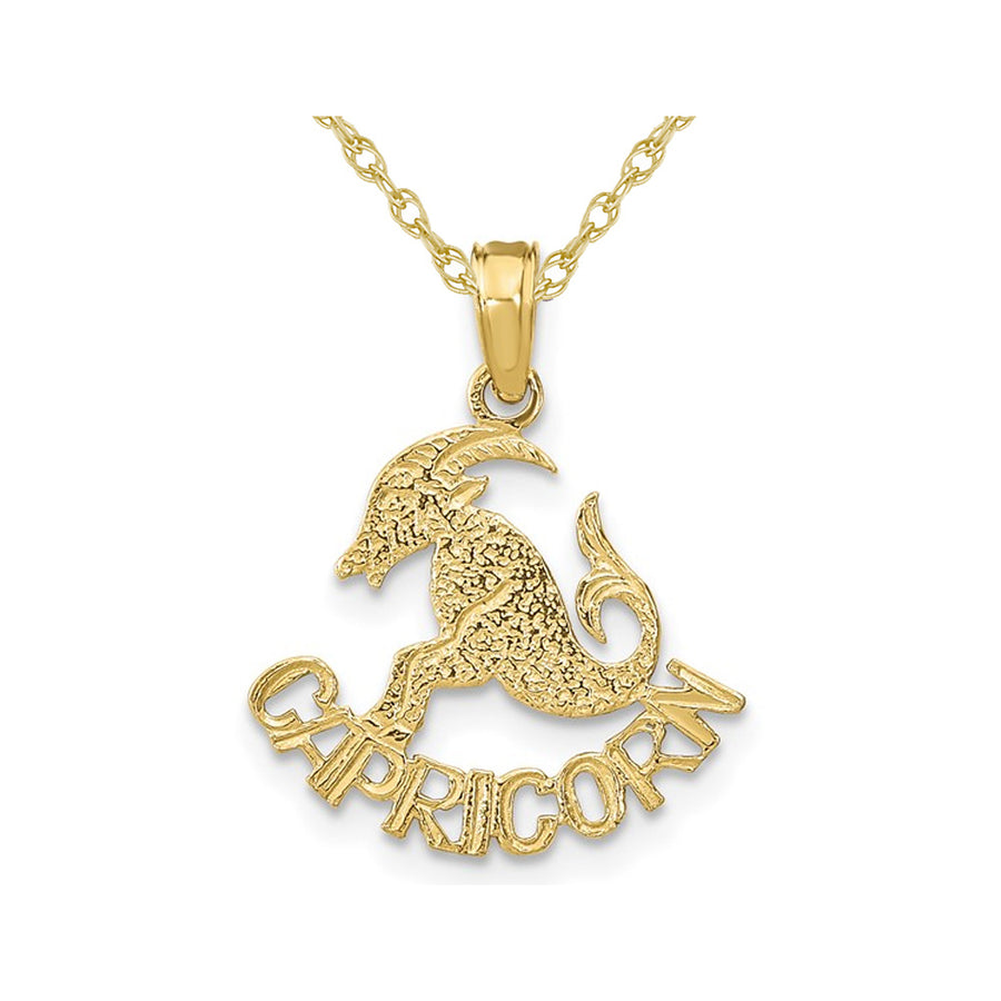 10K Yellow Gold CAPRICORN Zodiac Charm Astrology Zodiac Pendant Necklace with Chain Image 1