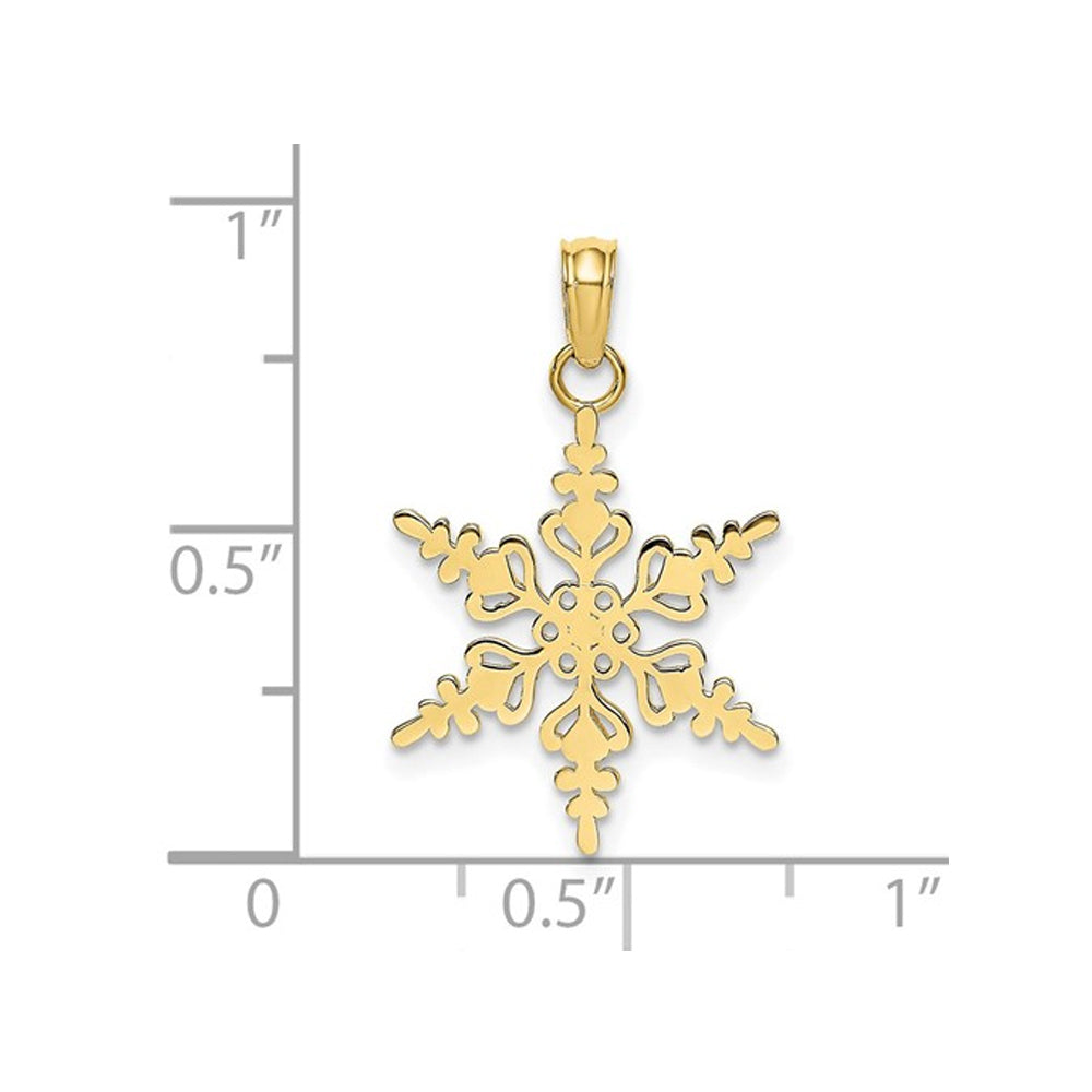 10K Yellow Gold Snowflake Charm Pendant Necklace with Chain Image 2