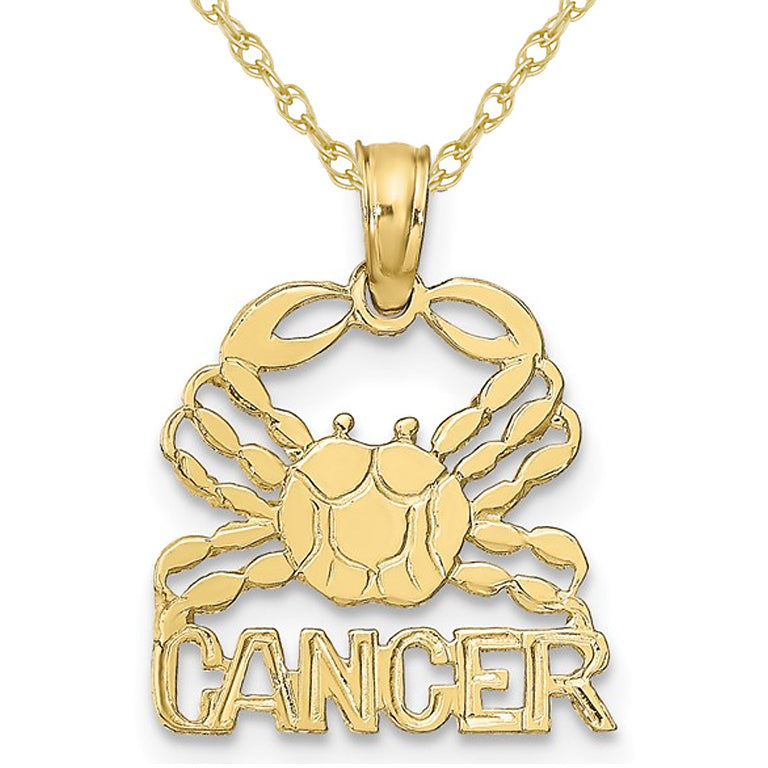 10K Yellow Gold CANCER Charm Astrology Pendant Necklace with Chain Image 1