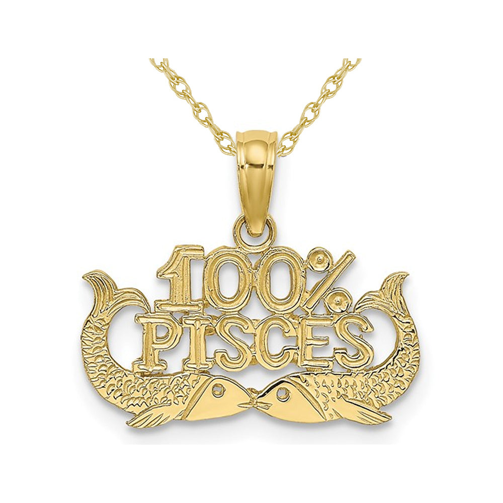 10K Yellow Gold 100% PISCES Charm Astrology Pendant Necklace with Chain Image 1