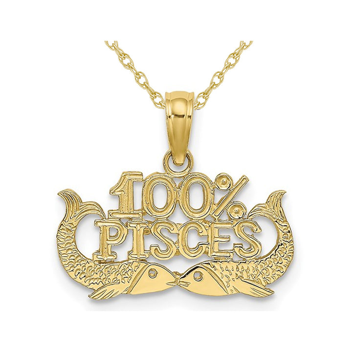 10K Yellow Gold 100% PISCES Charm Astrology Pendant Necklace with Chain Image 1