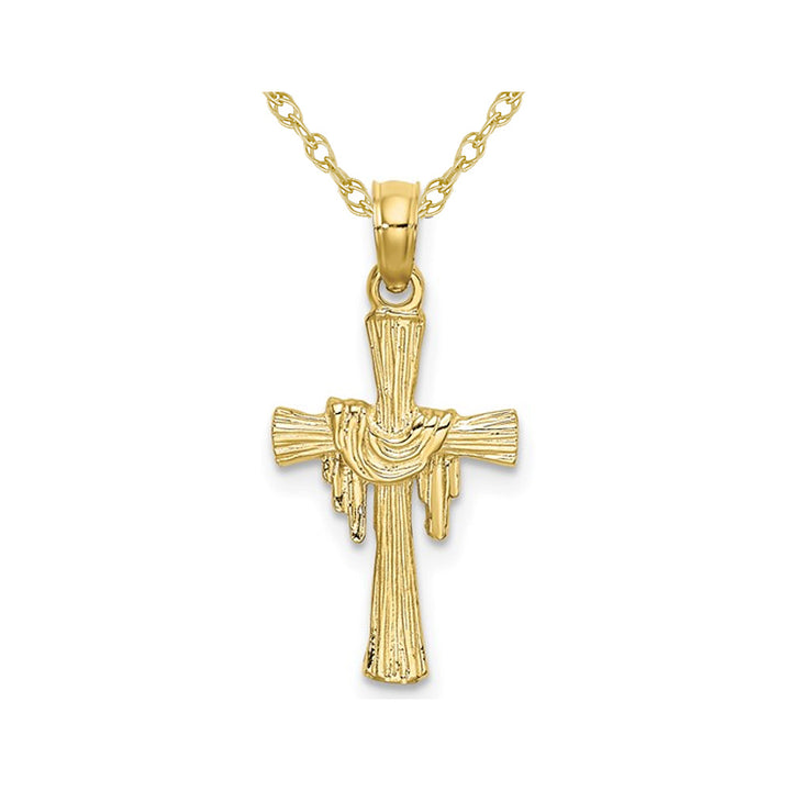 10K Yellow Gold Polished Cross with Drape Pendant Necklace with Chain Image 1