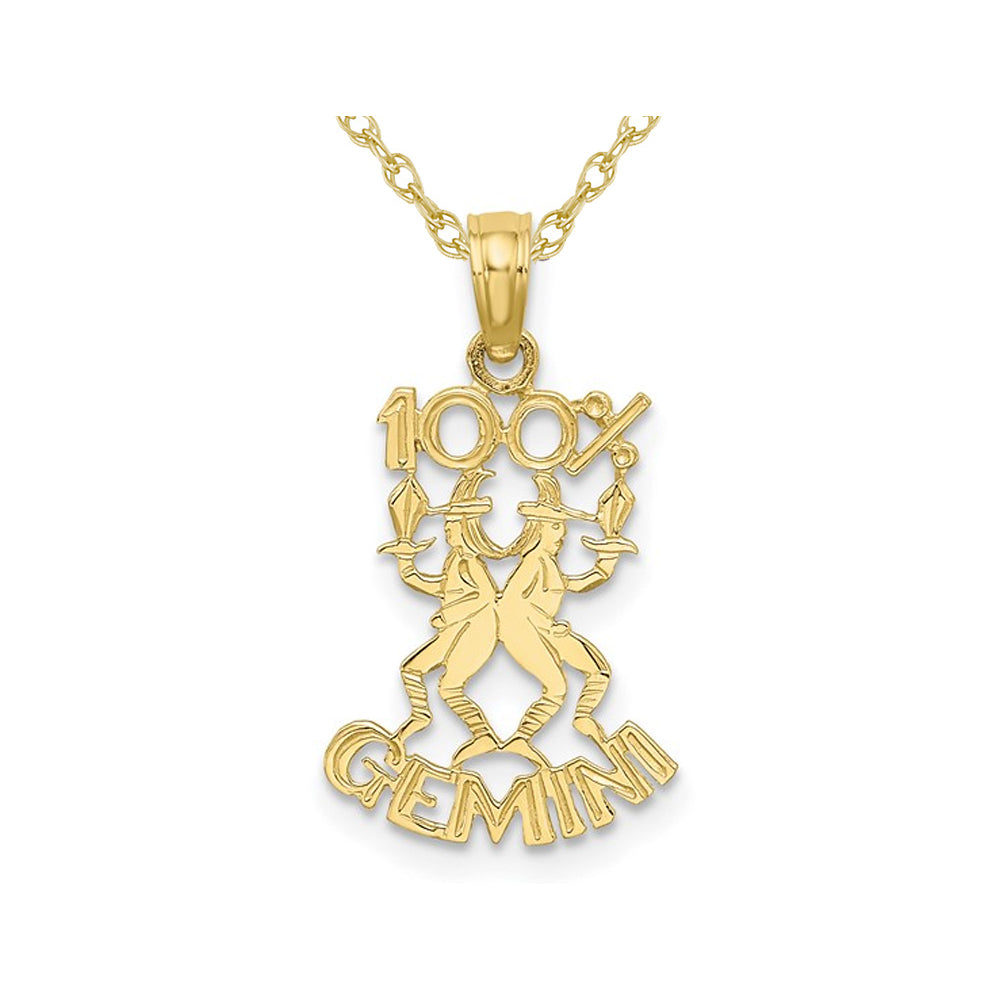 10K Yellow Gold 100% GEMINI Charm Zodiac Astrology Pendant Necklace with Chain Image 1