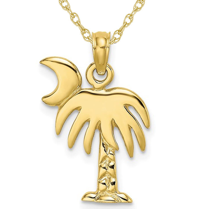 10K Yellow Gold Charleston Palm Tree Charm Pendant Necklace with Chain Image 1