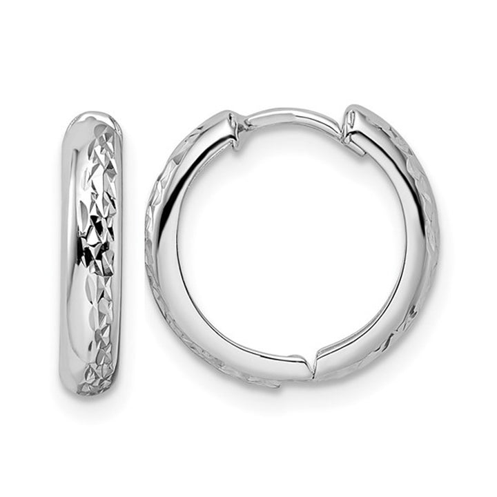 14K White Gold Polished Hoop Earrings (3.00mm Thick) Image 1