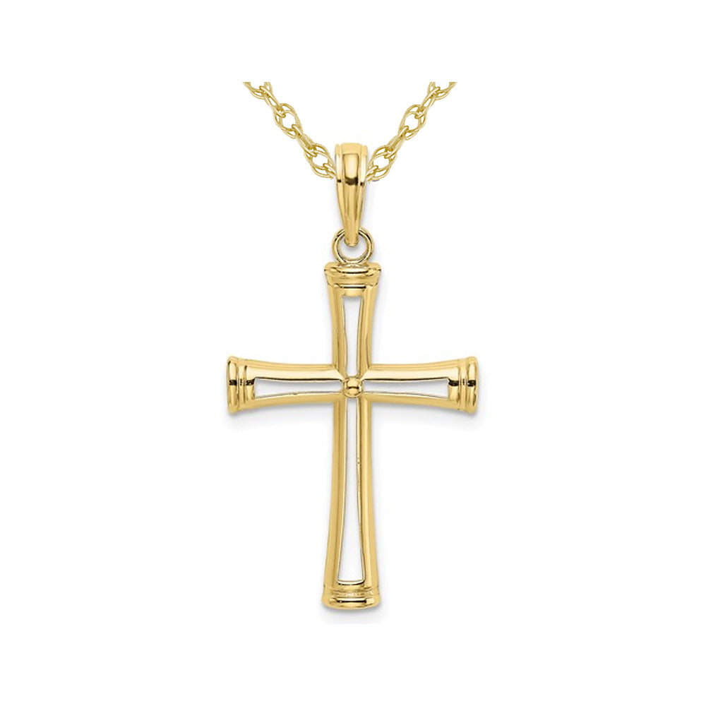 10K Yellow Gold Cut-Out Polished Cross Pendant Necklace with Chain Image 1