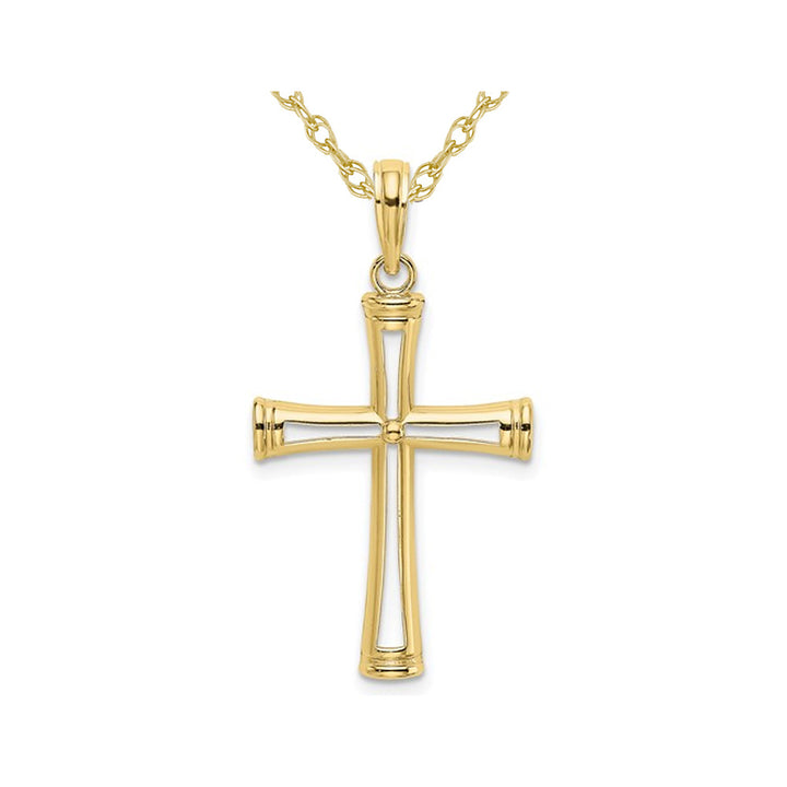 10K Yellow Gold Cut-Out Polished Cross Pendant Necklace with Chain Image 1