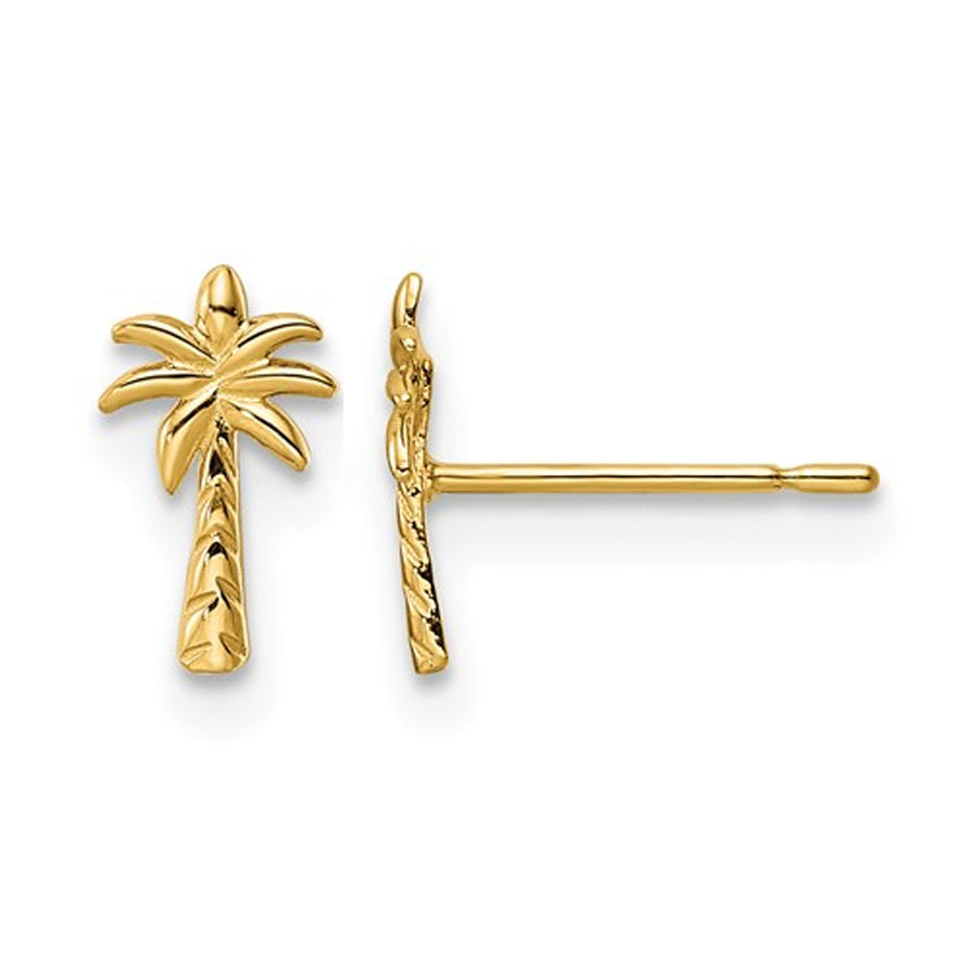 Small Palm Tree Charm Earrings in Polished 14K Yellow Gold Image 1