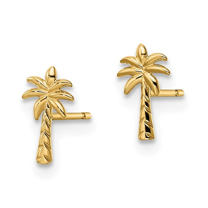 Small Palm Tree Charm Earrings in Polished 14K Yellow Gold Image 2