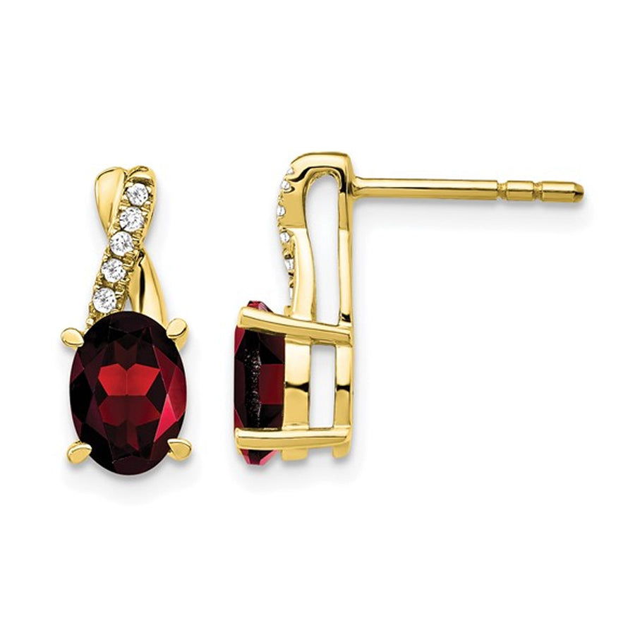 10K Yellow Gold Oval-Cut Post Button Garnet Earrings 1.50 Carat (ctw) with Accent Diamonds Image 1