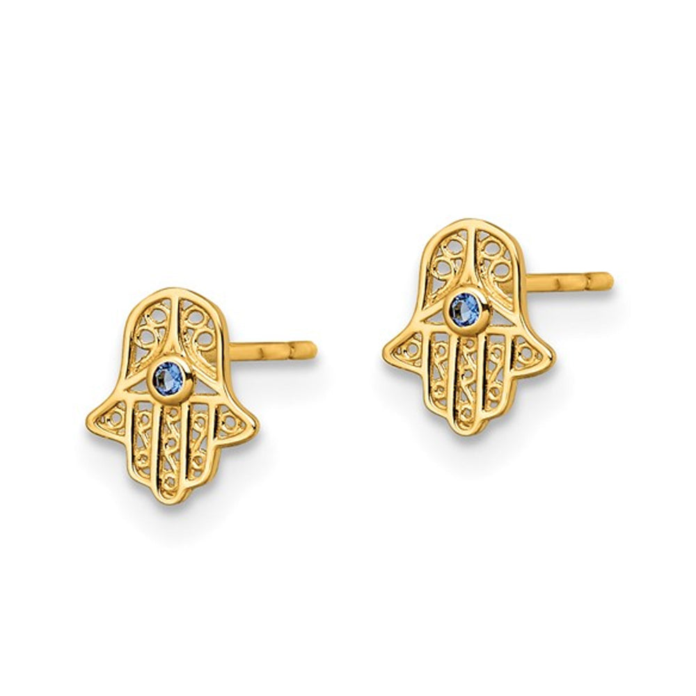 Small 14K Yellow Gold Hamsa Charm Post Earrings Image 3