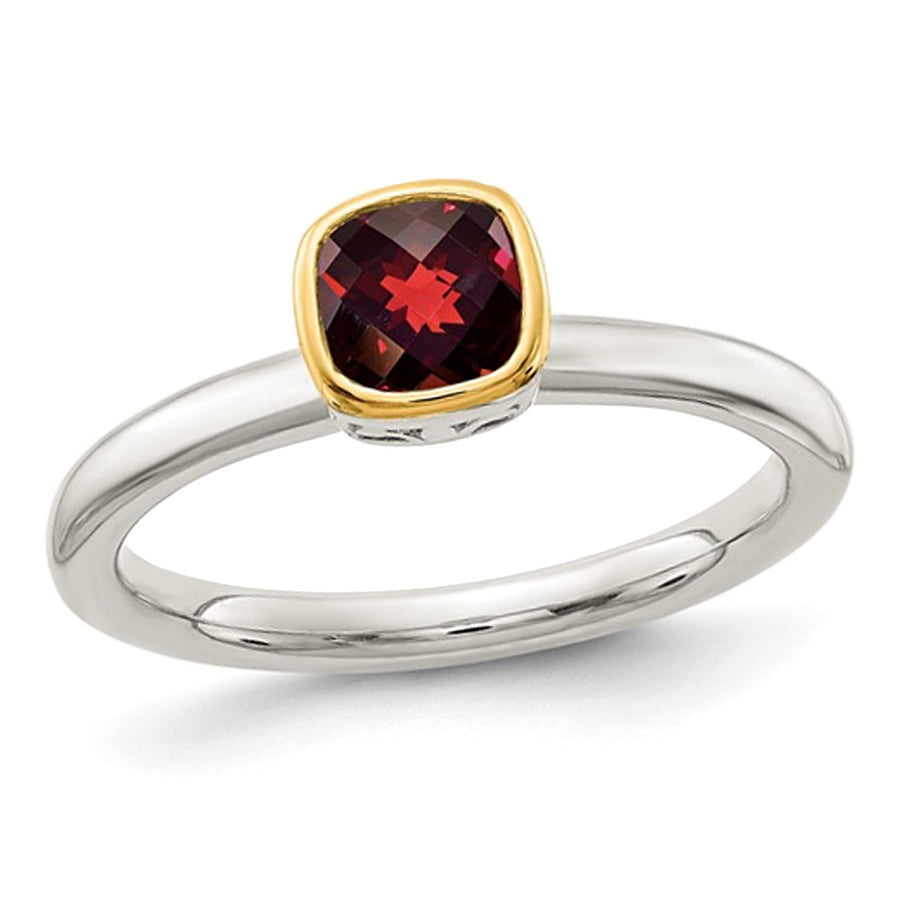 4/5 Carat (ctw) Solitaire Garnet Ring in Sterling Silver with Yellow Accent Image 1